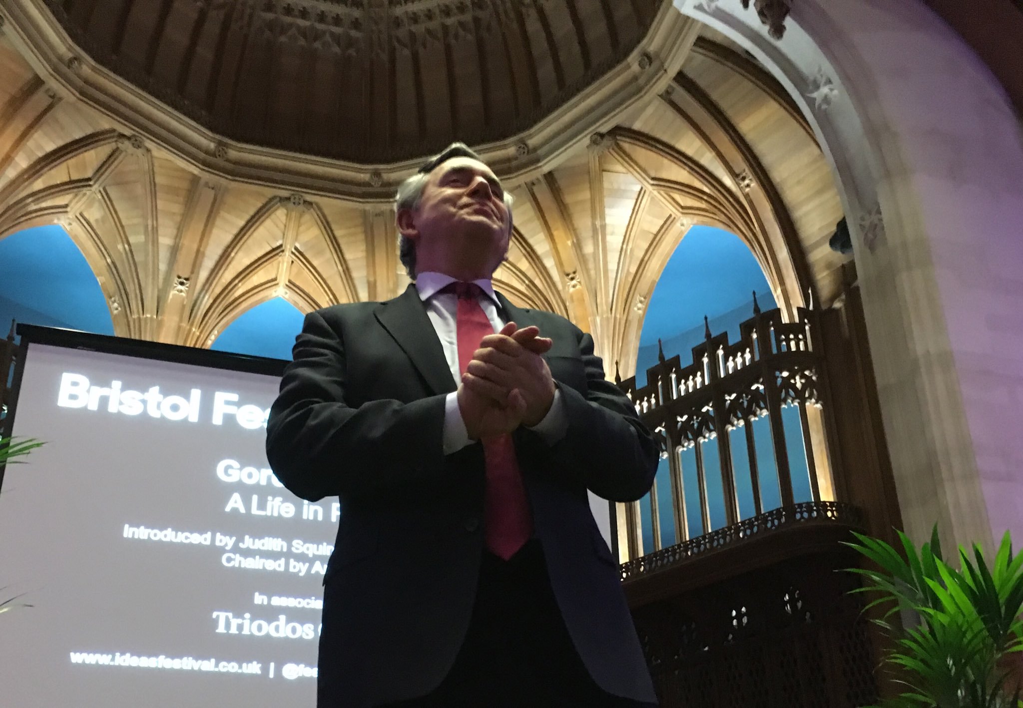 Gordon Brown speaks in the Great Hall of the Wills Memorial Building, as part of @FestivalofIdeas #economicsfest https://t.co/omY4WfHHYU